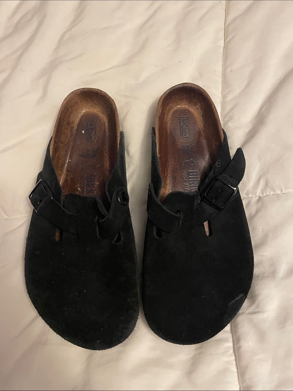 Birkenstock Black Suede Slip-On Clog Sandals size 36 soft footbed